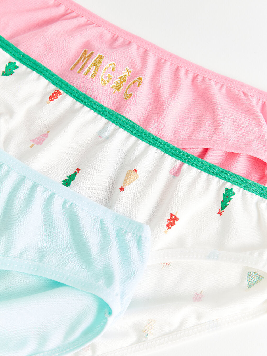 New Year's Themed Cotton Girls' Panties 3-Piece