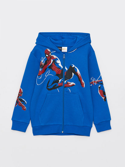 Hooded Spiderman Printed Long Sleeve Boys Zipper Sweatshirt