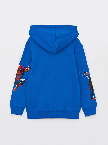 Hooded Spiderman Printed Long Sleeve Boys Zipper Sweatshirt