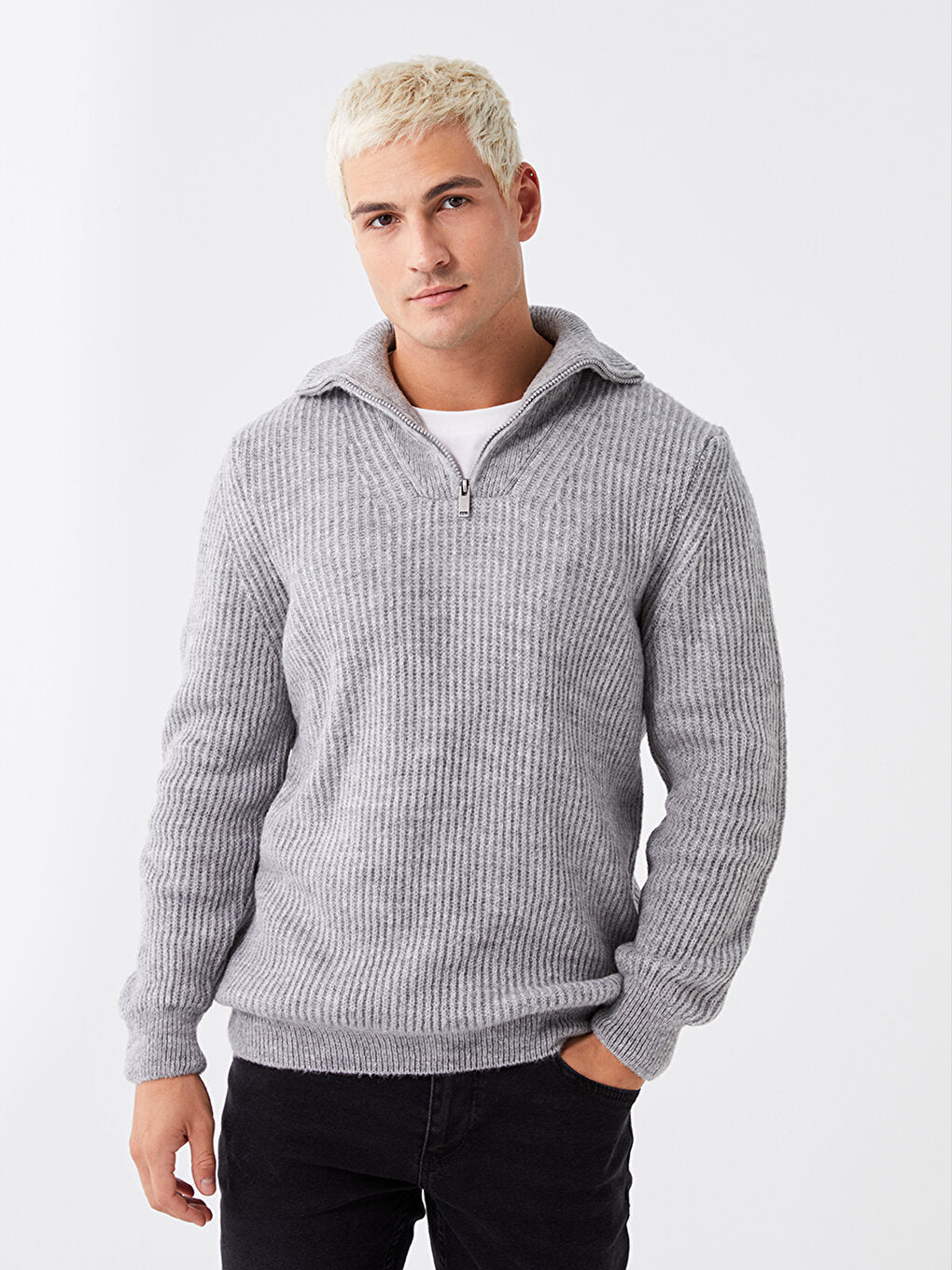 Shawl Collar Long Sleeve Men's Knitwear Sweater