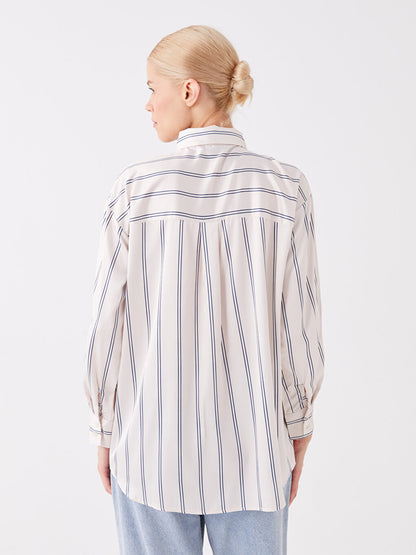 Striped Long Sleeve Satin Women's Shirt Tunic