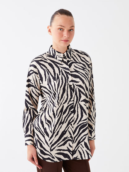 Patterned Long Sleeve Satin Women's Shirt Tunic