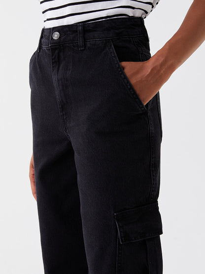 High Waist Wideleg Women's Cargo Jean Pants