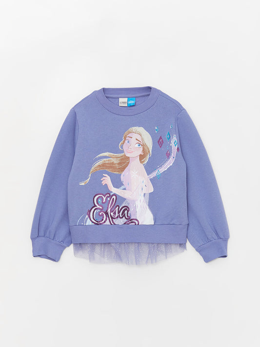 Crew Neck Elsa Printed Long Sleeve Girl's Sweatshirt