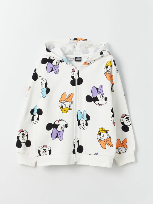 Hooded Disney Printed Long Sleeve Girl's Zipper Sweatshirt