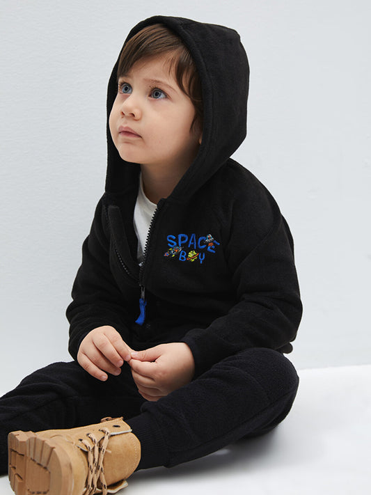 Hooded Long Sleeve Embroidered Fleece Baby Boy Zipper Sweatshirt