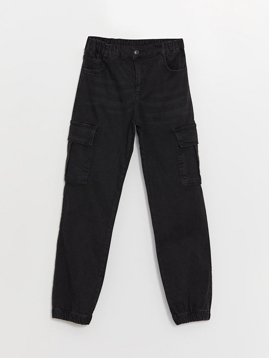 Boy's Cargo Jean Trousers with Elastic Waist