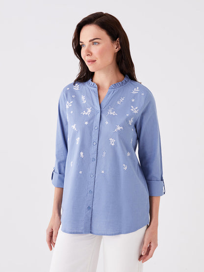 Loose Collar Embroidered Long Sleeve Women's Shirt