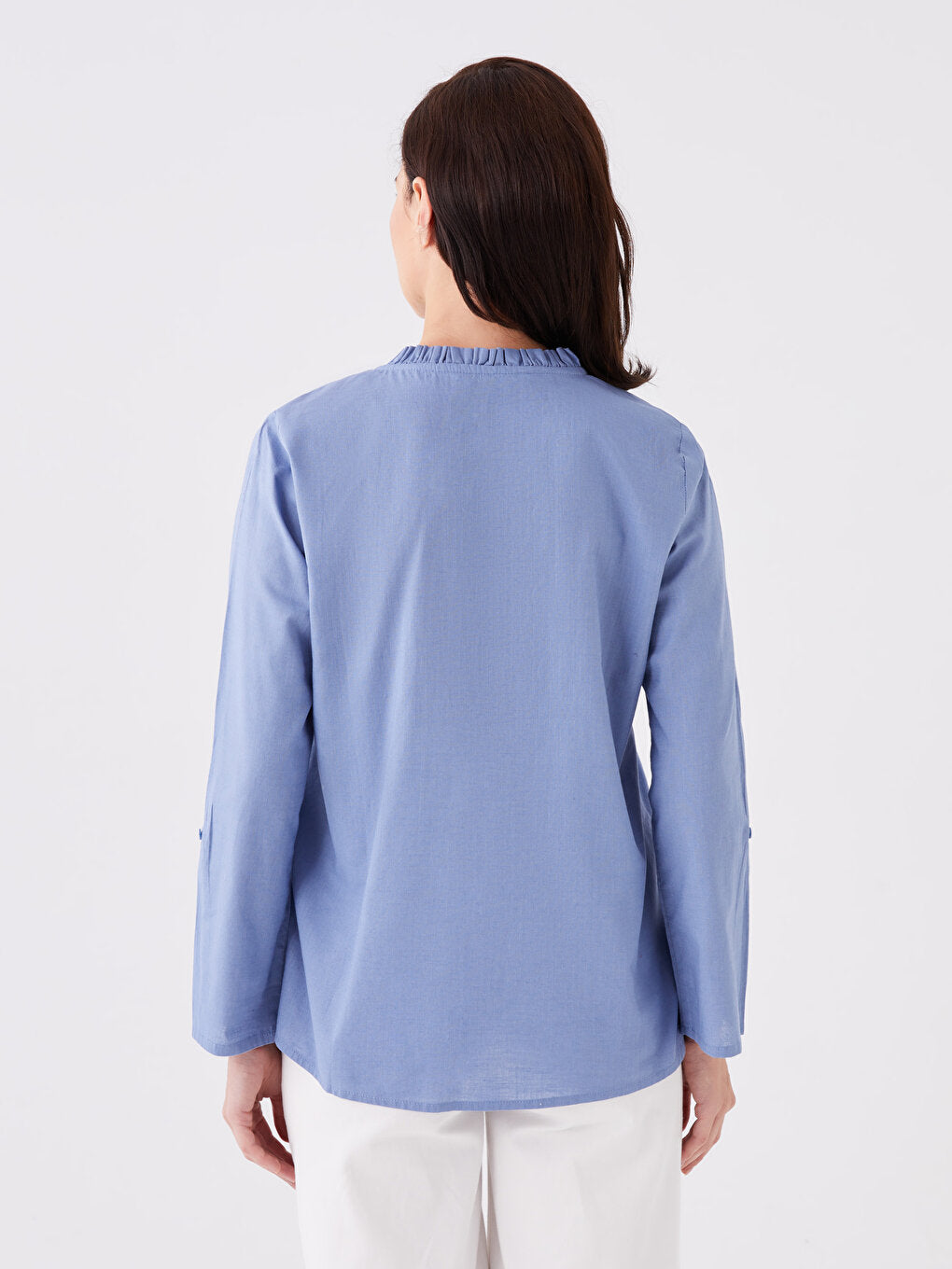 Loose Collar Embroidered Long Sleeve Women's Shirt