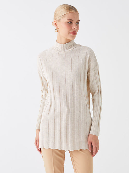 Half Turtleneck Plain Long Sleeve Women's Knitwear Tunic