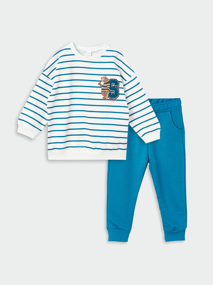 Crew Neck Long Sleeve Striped Baby Boy Sweatshirt and Trousers 2-Piece Set