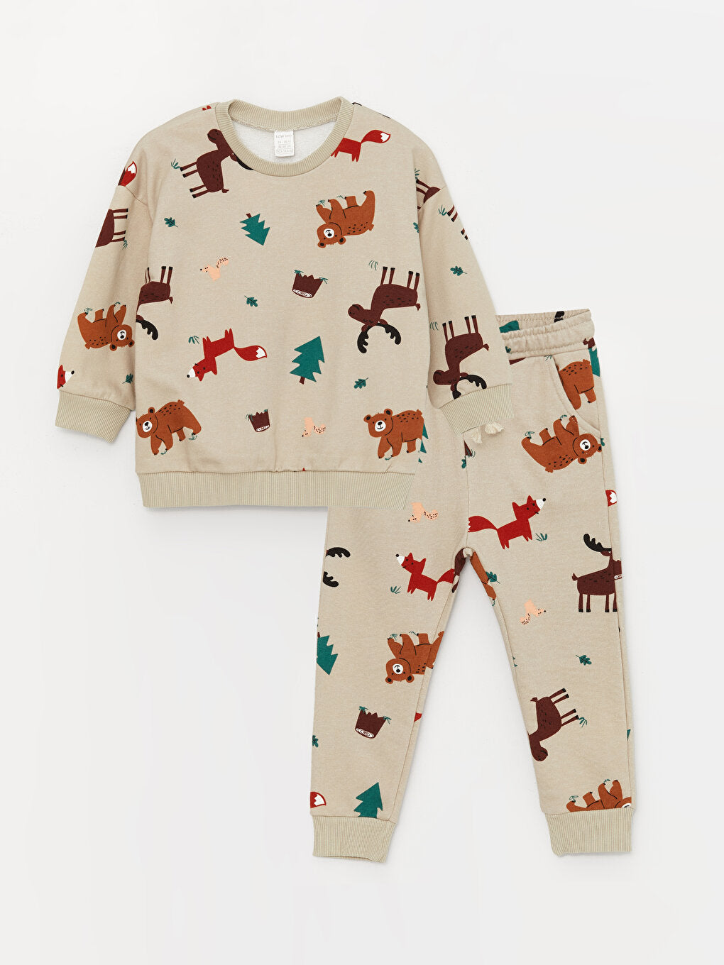 Crew Neck Long Sleeve Printed Baby Boy Sweatshirt and Trousers 2-Piece Set