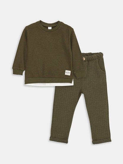 Crew Neck Long Sleeve Baby Boy Sweatshirt and Trousers 2-Piece Set