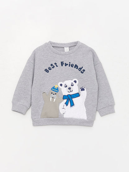 Crew Neck Long Printed Baby Boy Sweatshirt and Trousers 2-Piece Set