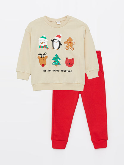 Crew Neck New Year Themed Long Sleeve Baby Boy Sweatshirt and Tracksuit Bottom 2-Piece Set