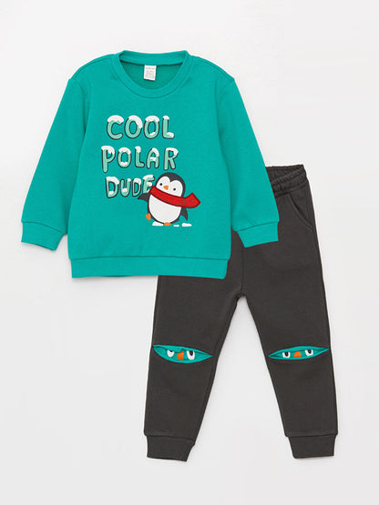 Crew Neck Printed Baby Boy Sweatshirt and Sweatpants