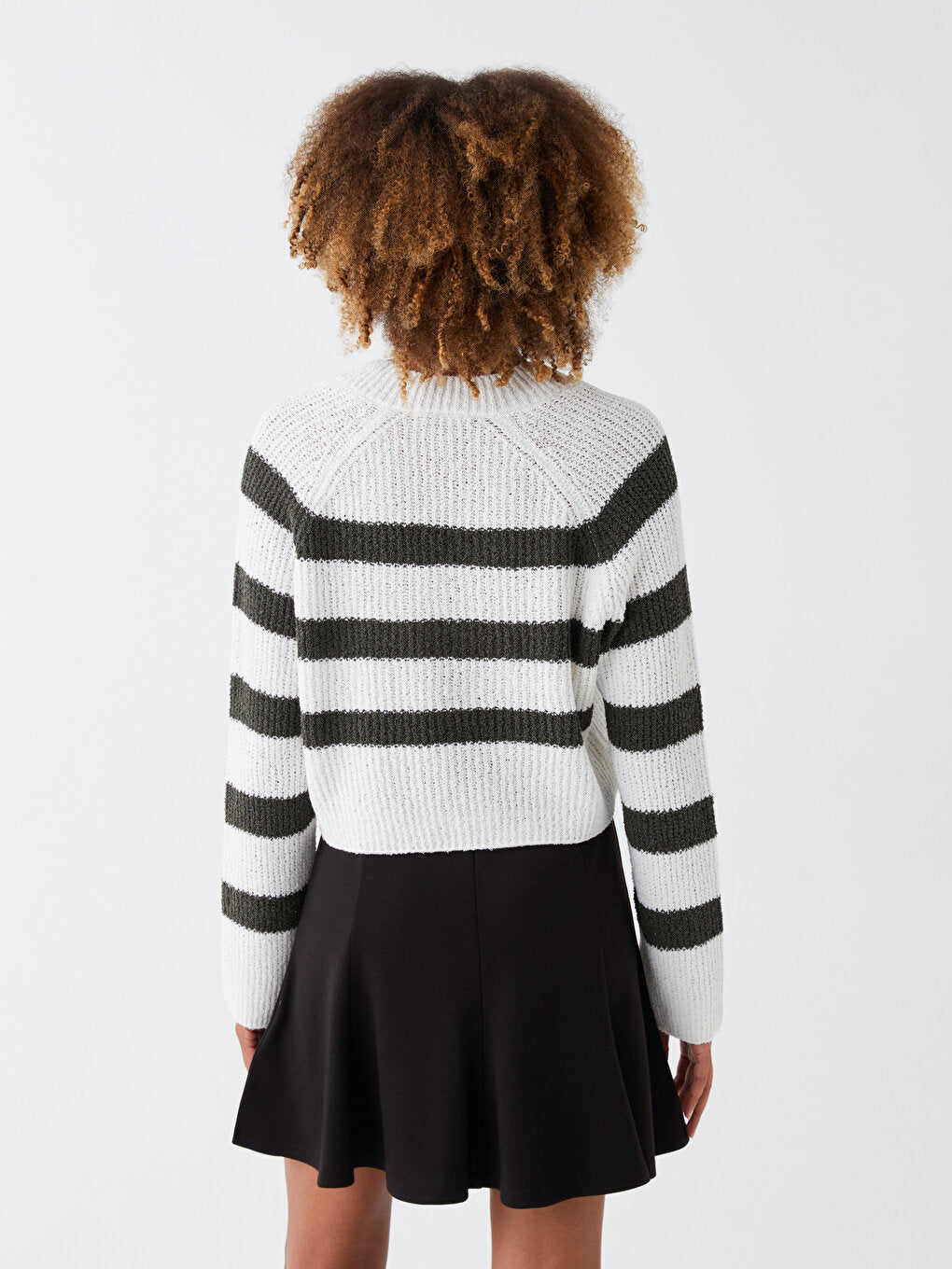 Double Breasted Neck Striped Long Sleeve Women's Knitwear Sweater