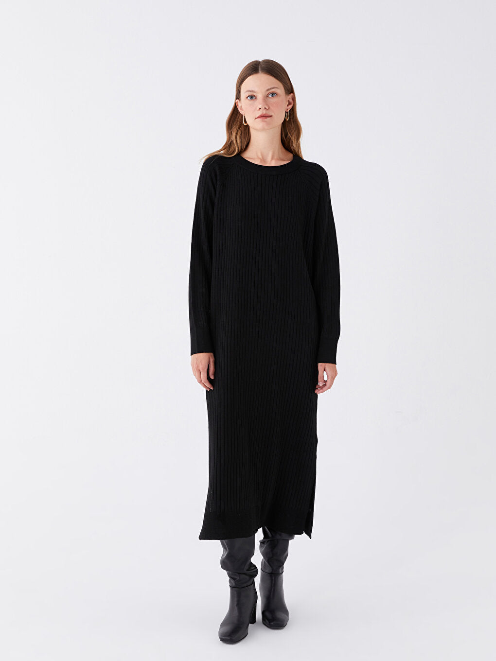 Crew Neck Straight Long Sleeve Women's Knitwear Dress