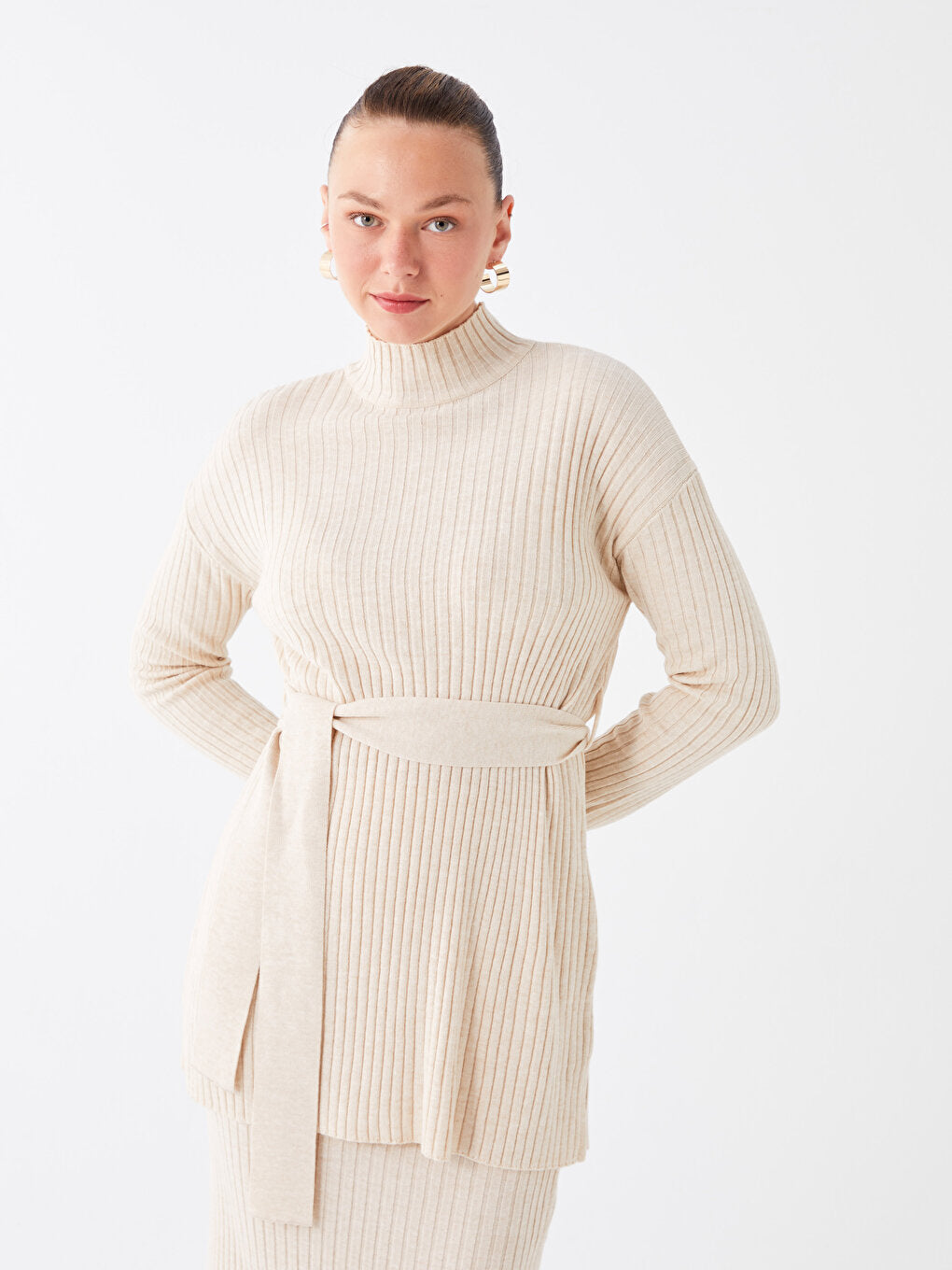 Half Turtleneck Plain Long Sleeve Women's Tunic