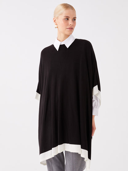 Crew Neck Plain Oversize Women's Knitwear Poncho