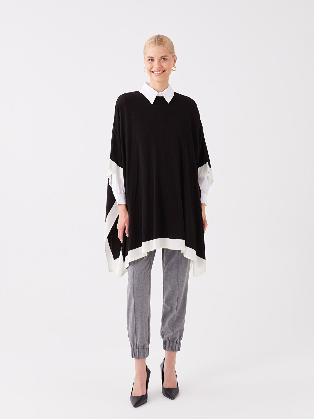 Crew Neck Plain Oversize Women's Knitwear Poncho