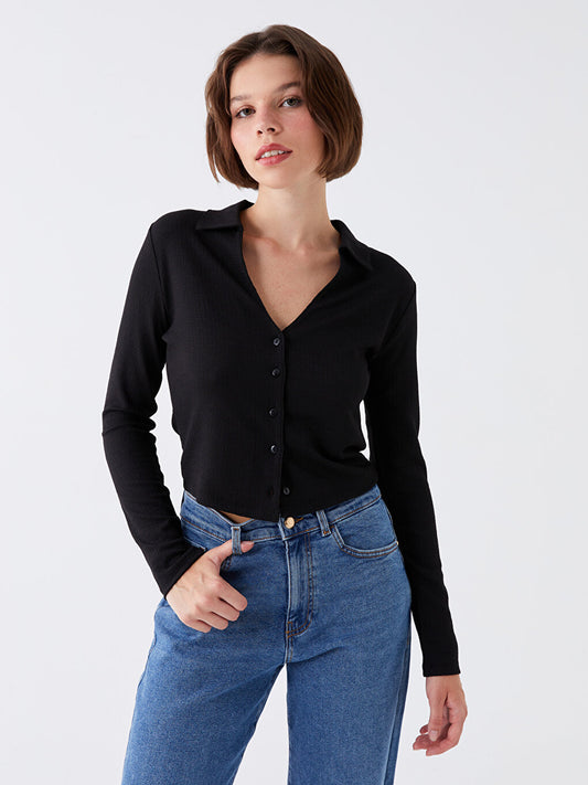 Plain Long Sleeve Women's Crop Shirt