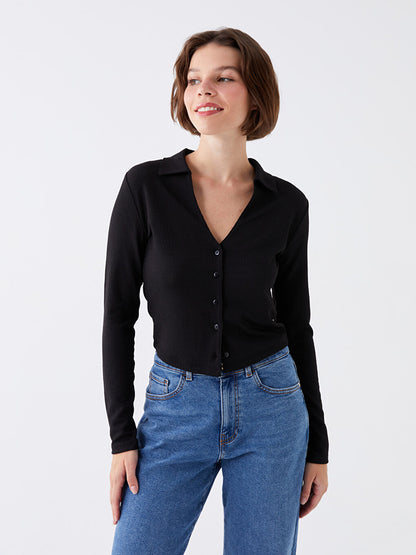 Plain Long Sleeve Women's Crop Shirt