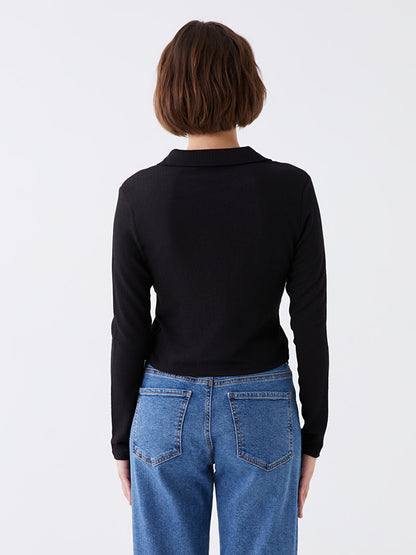 Plain Long Sleeve Women's Crop Shirt