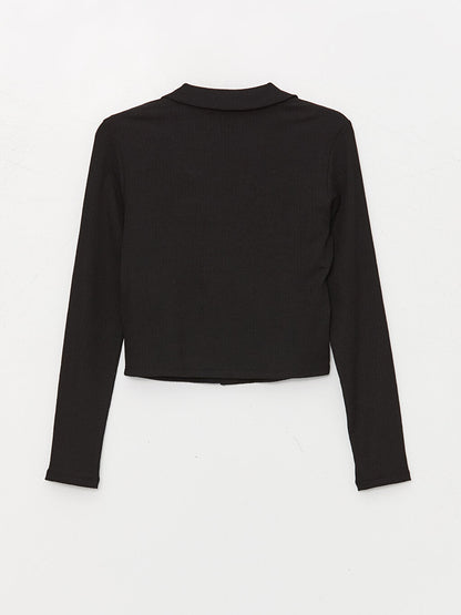 Plain Long Sleeve Women's Crop Shirt