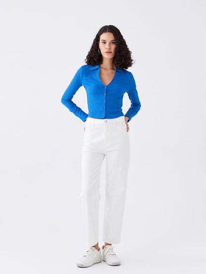 Plain Long Sleeve Women's Crop Shirt