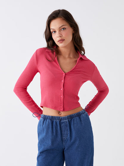 Plain Long Sleeve Women's Crop Shirt