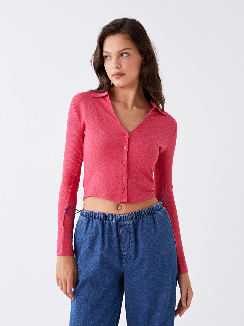 Plain Long Sleeve Women's Crop Shirt