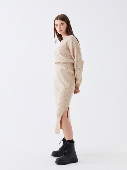 Patterned Women's Knitted Skirt with Elastic Waist