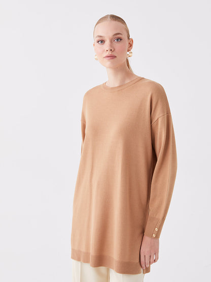 Crew Neck Plain Long Sleeve Women's Knitwear Tunic