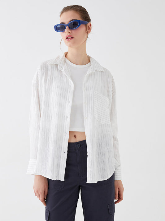 Striped Long Sleeve Oversize Poplin Women's Shirt