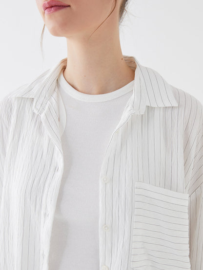 Striped Long Sleeve Oversize Poplin Women's Shirt