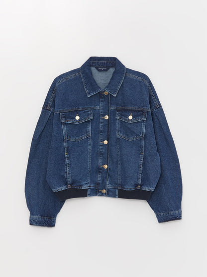 Shirt Collar Plain Long Sleeve Oversize Women's Jean Jacket