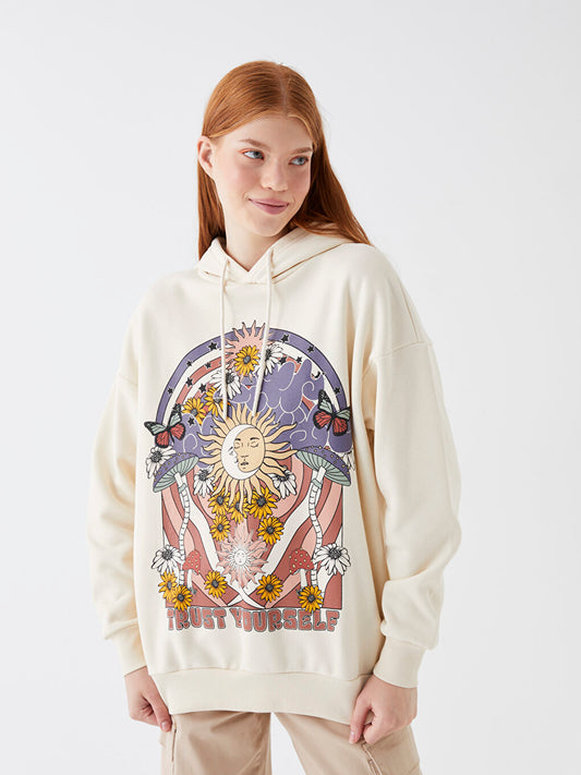 Printed Long Sleeve Oversize Women's Hoodie