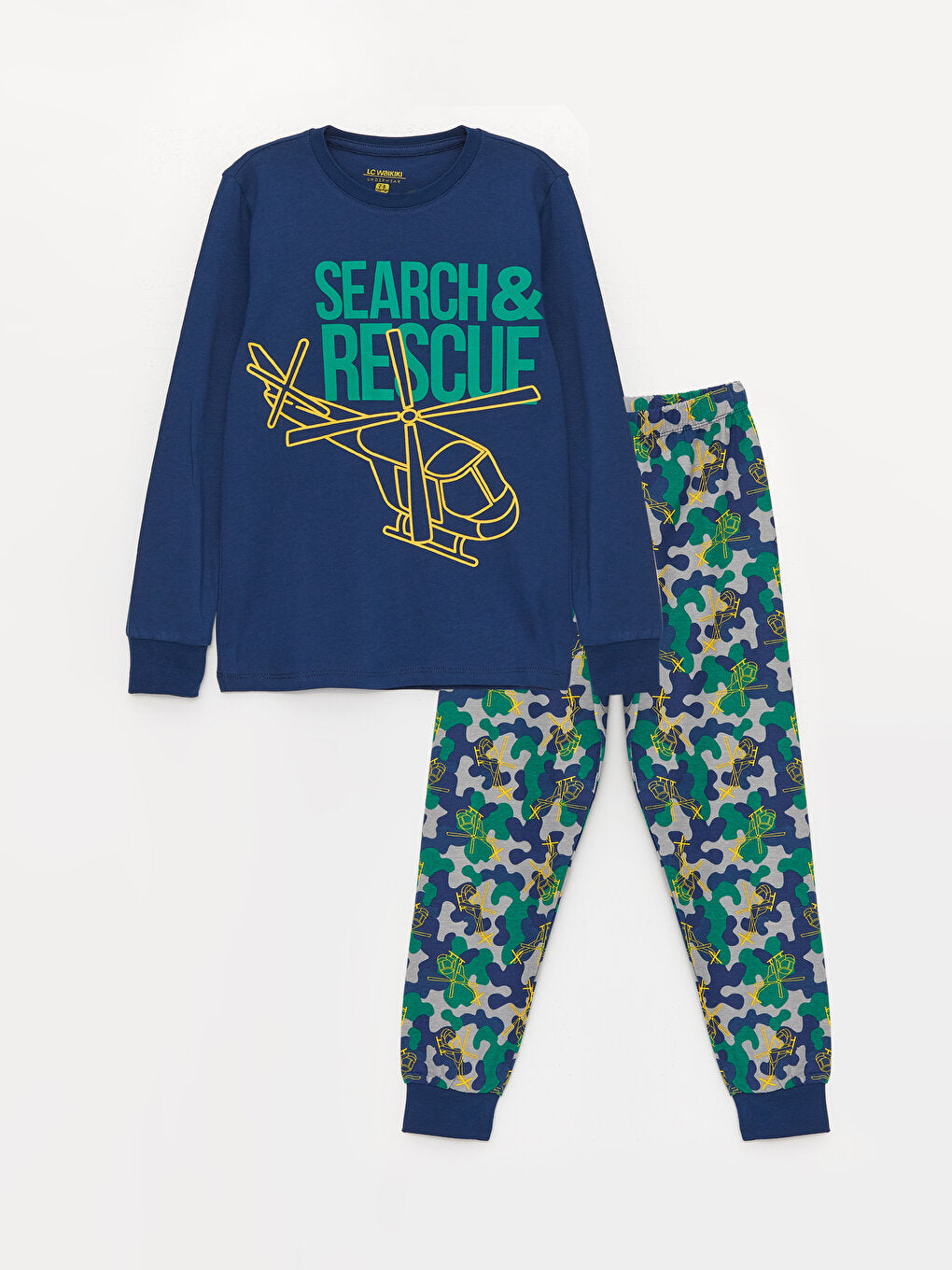 Crew Neck Printed Long Sleeve Boys Pajama Set