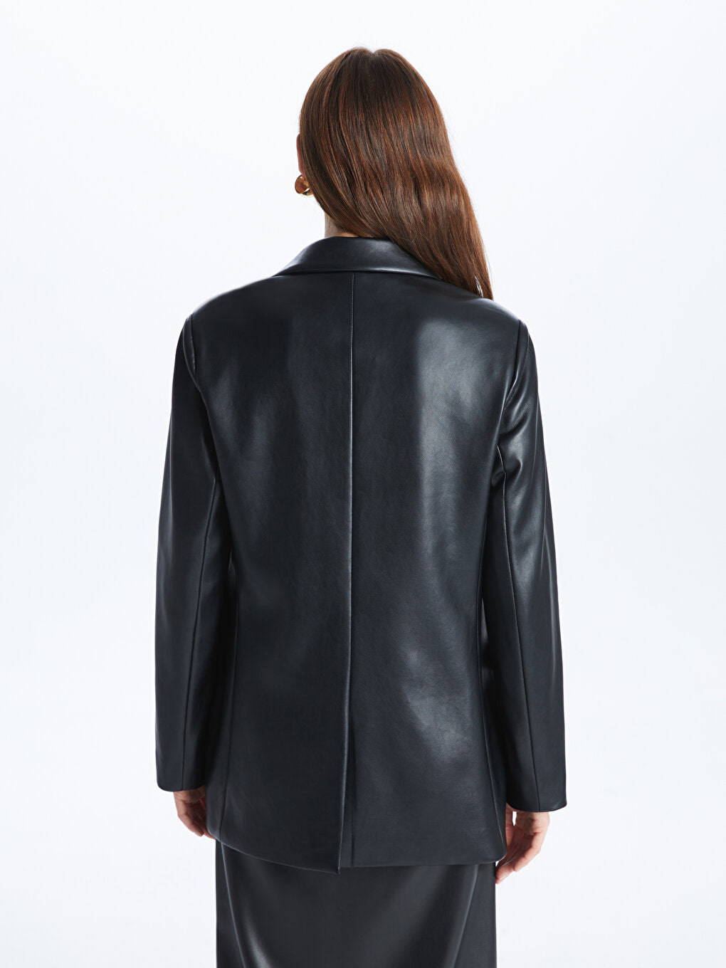 Plain Long Sleeve Leather Look Women's Blazer Jacket