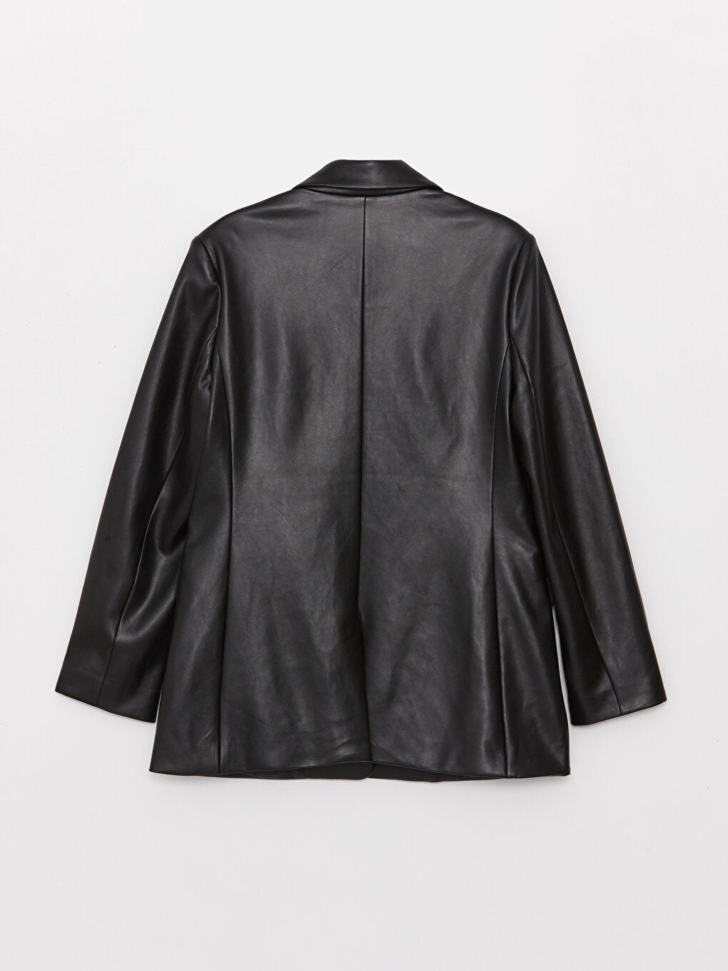 Plain Long Sleeve Leather Look Women's Blazer Jacket