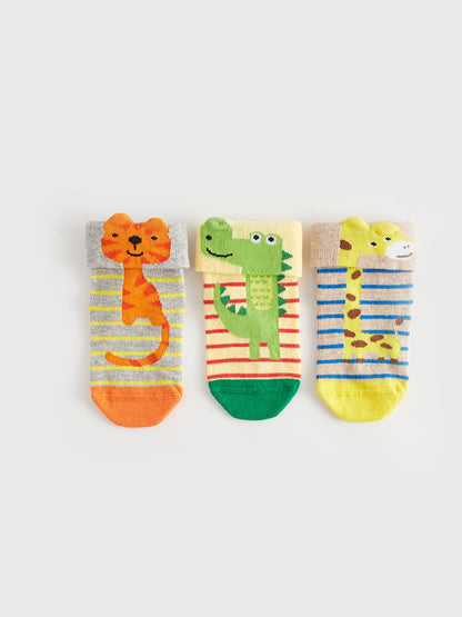 Patterned Baby Boy Socks with 3D Ear Figures, 3-pack