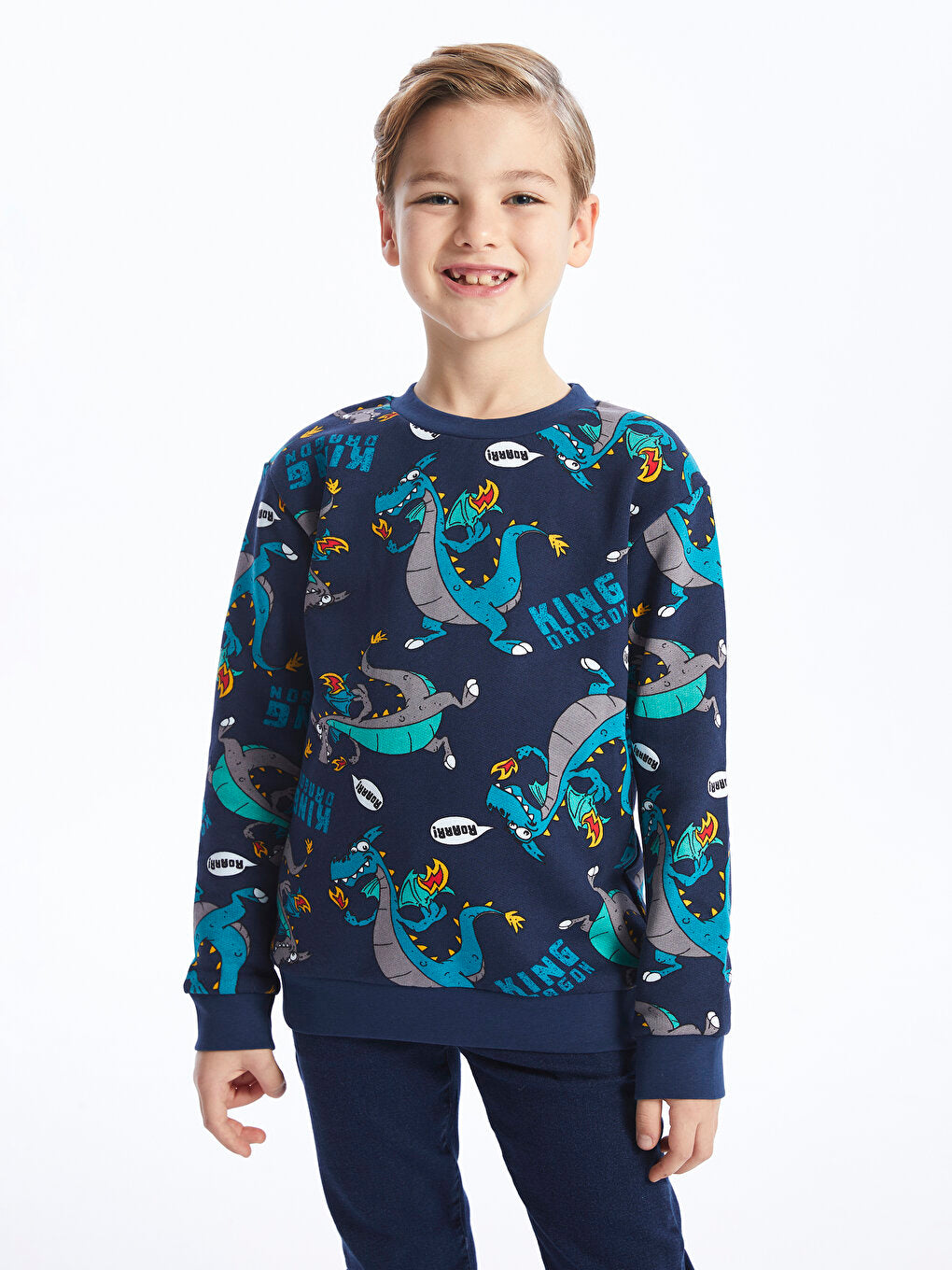 Crew Neck Printed Long Sleeve Boy's Sweatshirt