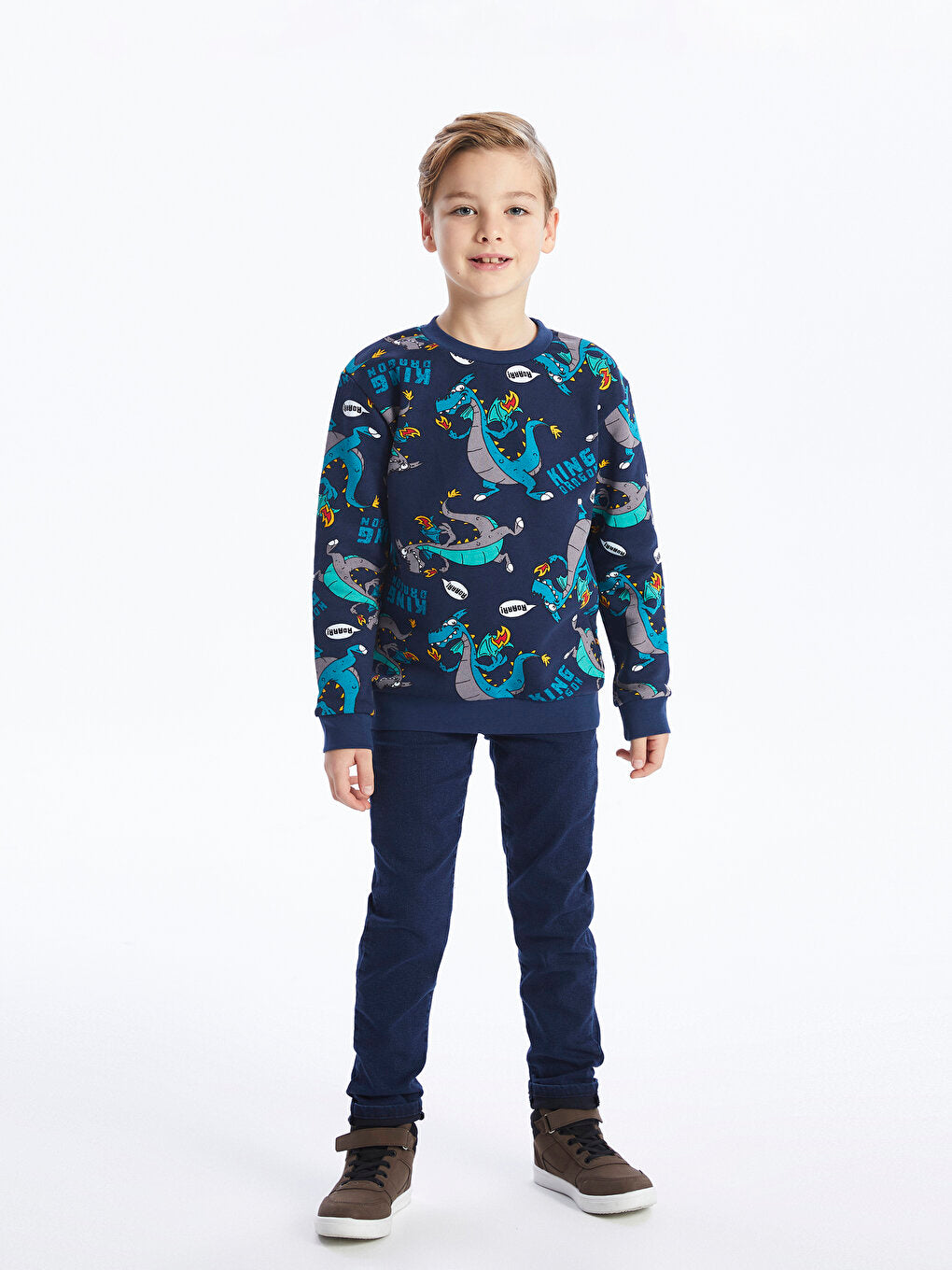 Crew Neck Printed Long Sleeve Boy's Sweatshirt