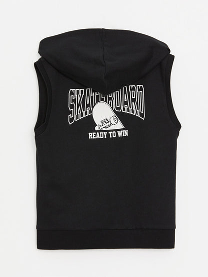 Hooded Printed Boy's Zipper Vest