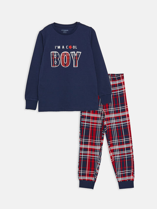 Crew Neck Printed Long Sleeve Boys' Pajama Set