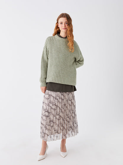 Patterned Chiffon Women's Skirt with Elastic Waist