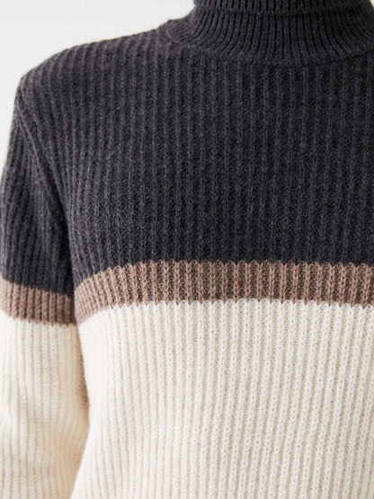 Turtleneck Long Sleeve Color Block Men's Knitwear Sweater