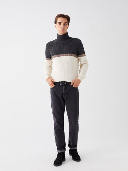 Turtleneck Long Sleeve Color Block Men's Knitwear Sweater