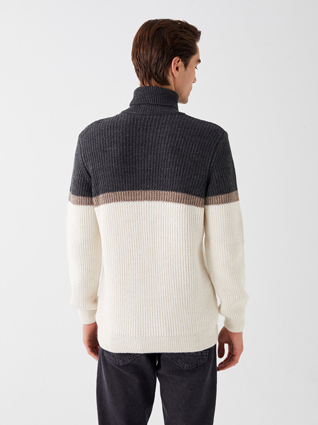 Turtleneck Long Sleeve Color Block Men's Knitwear Sweater